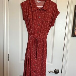 LulaRoe Stacie Paisley Button-Down Red Dress